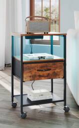 Living and Home Nightstand Bedside Table with Charging Station and LED Lights in Brown - thumbnail 2