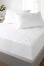 Rapport Home Mattress Protectors 12 Inch Deep Quilted Polycotton Easy Care in White - Size: Super King - thumbnail 1