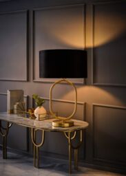 ValueLights Antonia Black Velvet Drum Lamp Shade Brushed Gold Oval Table Lamp with LED Bulb - thumbnail 2