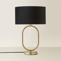 ValueLights Antonia Black Velvet Drum Lamp Shade Brushed Gold Oval Table Lamp with LED Bulb - thumbnail 3