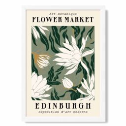 ARTZE Edinburgh Green & White Flower Market Exhibition Framed Print SIZE: A2 with White Frame in Beige - Size: A4 - thumbnail 1