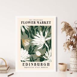 ARTZE Edinburgh Green & White Flower Market Exhibition Framed Print SIZE: A2 with White Frame in Beige - Size: A4 - thumbnail 2