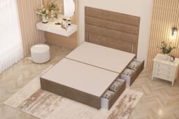 Somnior Chambery Divan Bed Frame 2 Draw with Floor Standing Headboard Velvet in Beige - Size: Double - thumbnail 3