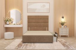 Somnior Chambery Divan Bed Frame 2 Draw with Floor Standing Headboard Velvet in Beige - Size: Double - thumbnail 4