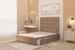 Somnior Chambery Divan Bed Frame 2 Draw with Floor Standing Headboard Velvet in Beige - Size: Double