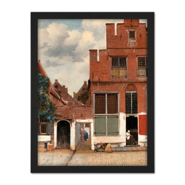 "Artery8 Wall Art Print Vermeer View Of Houses In Delft The Little Street Large Framed Wall Décor Art in Brown - Size: W18"" x H24""" - image 1