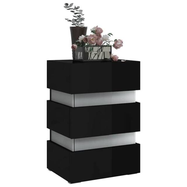 Berkfield Home LED Bedside Cabinet High Gloss Black 45x35x67 cm Engineered Wood - Size: 45 x 35 x 67 cm - image 1