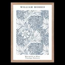 ARTZE William Morris Marigold in Blue Art Print / Oak Frame / SIZE: A4 in Mid Blue - thumbnail 2