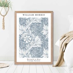 ARTZE William Morris Marigold in Blue Art Print / Oak Frame / SIZE: A4 in Mid Blue - thumbnail 1