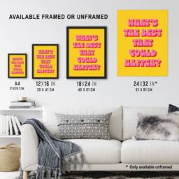 Artery8 What's The Best That Could Happen Yellow Pink Framed Wall Art Print - Size: A4 - thumbnail 3