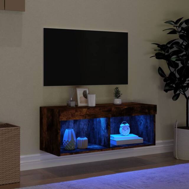 Berkfield Home TV Cabinet with LED Lights Smoked Oak 80x30x30 cm in Brown - Size: 80 x 30 x 30 cm - image 1
