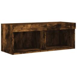 Berkfield Home TV Cabinet with LED Lights Smoked Oak 80x30x30 cm in Brown - Size: 80 x 30 x 30 cm - thumbnail 7