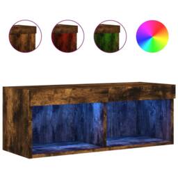 Berkfield Home TV Cabinet with LED Lights Smoked Oak 80x30x30 cm in Brown - Size: 80 x 30 x 30 cm - thumbnail 3