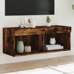 Berkfield Home TV Cabinet with LED Lights Smoked Oak 80x30x30 cm in Brown - Size: 80 x 30 x 30 cm - thumbnail 2