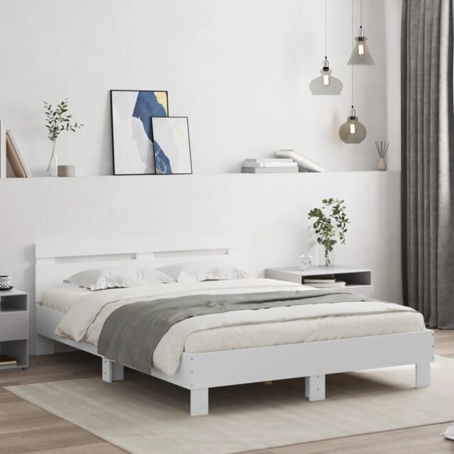 Berkfield Home Bed Frame with LED without Mattress White 140x190 cm - image 1