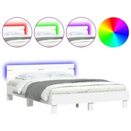 Berkfield Home Bed Frame with LED without Mattress White 140x190 cm - thumbnail 2