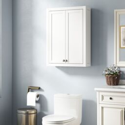 HOMCOM Wall Mounted Storage with Adjustable Shelves, Bathroom Wall Cabinet in White - thumbnail 1