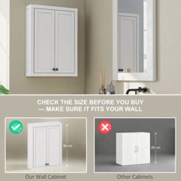 HOMCOM Wall Mounted Storage with Adjustable Shelves, Bathroom Wall Cabinet in White - thumbnail 4