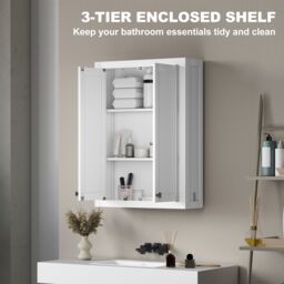 HOMCOM Wall Mounted Storage with Adjustable Shelves, Bathroom Wall Cabinet in White - thumbnail 5