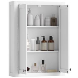 HOMCOM Wall Mounted Storage with Adjustable Shelves, Bathroom Wall Cabinet in White - thumbnail 2