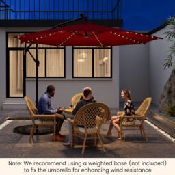 Costway 3 m Patio Solar-Lighted 112 LED Cantilever Offset Umbrella W/ Crank Tilt in Red - thumbnail 3