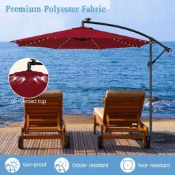 Costway 3 m Patio Solar-Lighted 112 LED Cantilever Offset Umbrella W/ Crank Tilt in Red - thumbnail 4