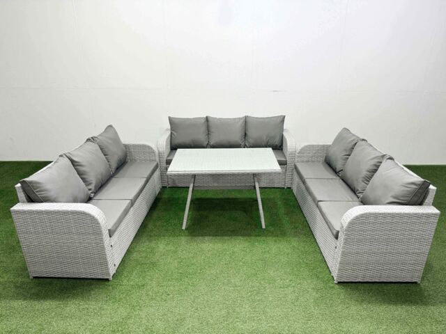 Fimous 9 Seat Outdoor PE Rattan Garden Furniture with Cushions 3 Seater Sofa in Light Grey - image 1