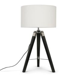 ValueLights Clipper Black Wood Tripod Table Lamp with Medium White Shade - thumbnail 2