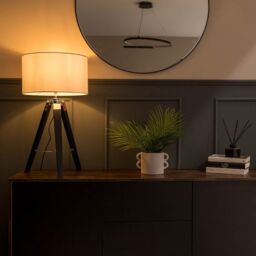 ValueLights Clipper Black Wood Tripod Table Lamp with Medium White Shade - thumbnail 3