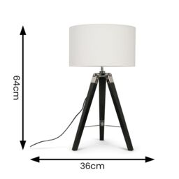 ValueLights Clipper Black Wood Tripod Table Lamp with Medium White Shade - thumbnail 6