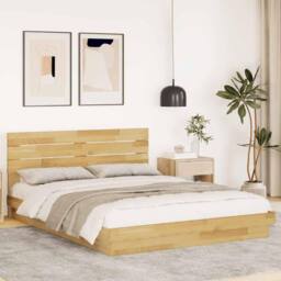 Berkfield Home Bed Frame with Headboard without Mattress 160x200 cm Solid Wood Oak in Light Tan - thumbnail 2