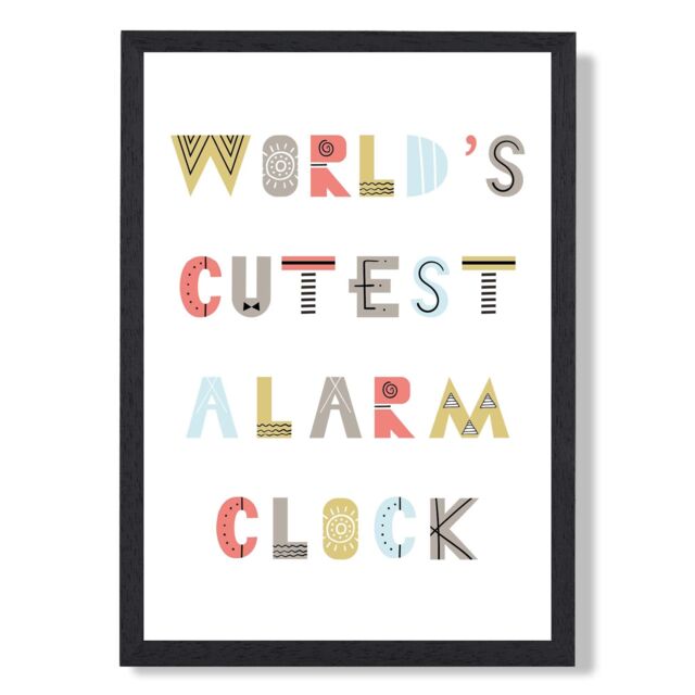 ARTZE Cutest Alarm Clock Scandi Quote Framed Print SIZE: A4 with Black Frame in Pale Blue - image 1
