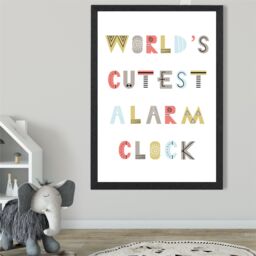 ARTZE Cutest Alarm Clock Scandi Quote Framed Print SIZE: A4 with Black Frame in Pale Blue - thumbnail 2