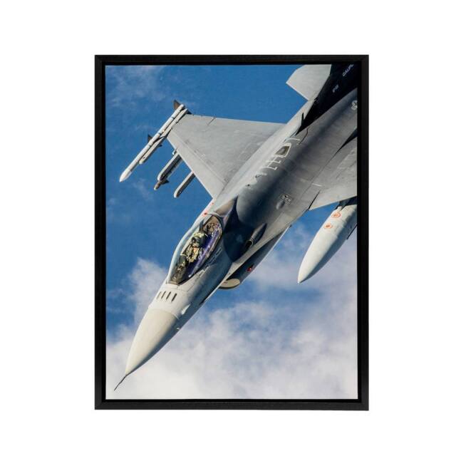 "Artery8 USAF F 16 Fighting Falcon Fighter Jet Framed Canvas Wall Art Print in Blue - Size: W12"" x H16""" - image 1