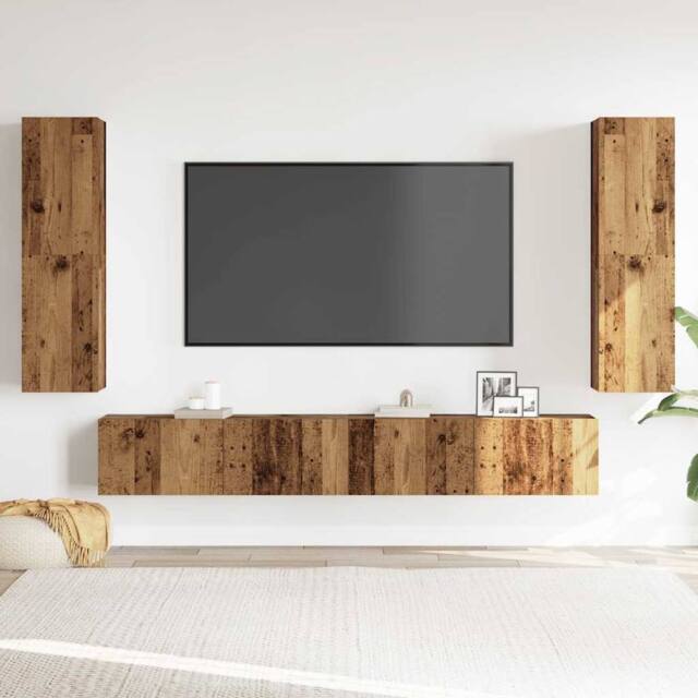 Berkfield Home Wall Mounted TV cabinets 4 pcs Old Wood Engineered Wood in Brown - image 1