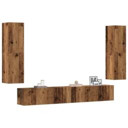 Berkfield Home Wall Mounted TV cabinets 4 pcs Old Wood Engineered Wood in Brown - thumbnail 2