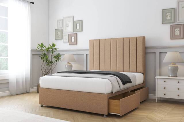 "Sloomy Kansas Dumfries Divan Set 4 Drawers-54"" Headboard in Light Brown - Size: King" - image 1
