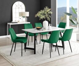FurnitureboxUK Carson White Marble Effect Dining Table & 6 Pesaro Black Leg Chairs in Green - thumbnail 1