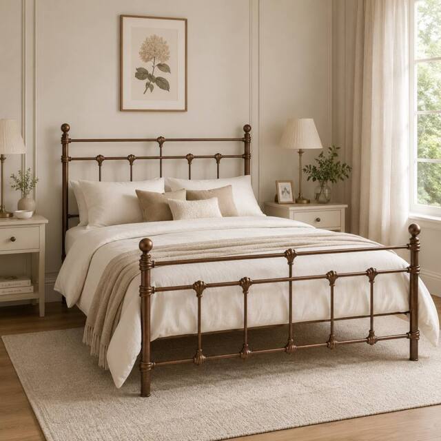SquareBoxx Isabella Double Metal Bed Frame with Victorian Style & Storage in Bronze - image 1