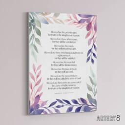 "Artery8 Beatitudes Sermon Of The Mount Jesus Canvas Wall Art Print in Purple - Size: W18"" x H24""" - thumbnail 2