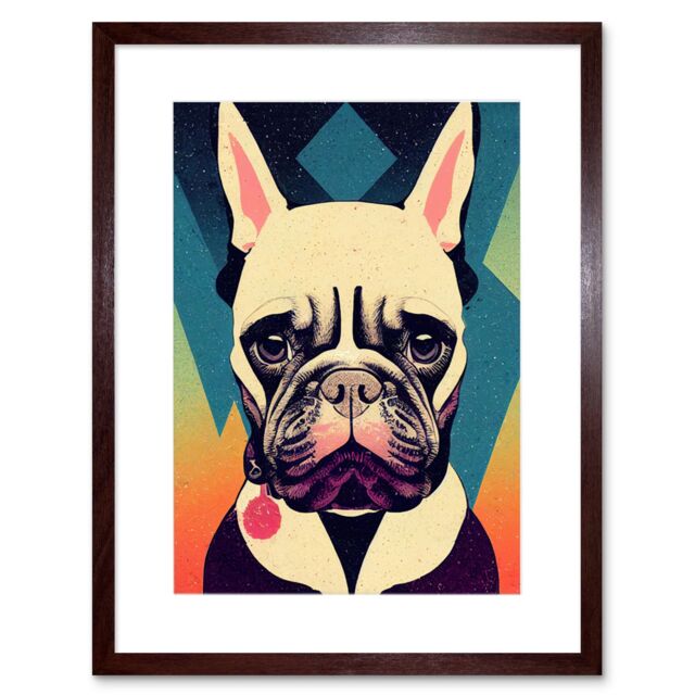 "Artery8 Wall Art Print French Bulldog Portrait Geometric Pastel Modern Artwork Framed 9X7 Inch in Brown - Size: W7"" x H9""" - image 1