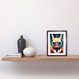 "Artery8 Wall Art Print French Bulldog Portrait Geometric Pastel Modern Artwork Framed 9X7 Inch in Brown - Size: W7"" x H9""" - thumbnail 2