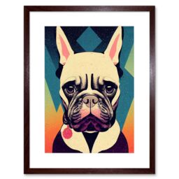 "Artery8 Wall Art Print French Bulldog Portrait Geometric Pastel Modern Artwork Framed 9X7 Inch in Brown - Size: W7"" x H9""" - thumbnail 1