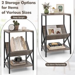 Costway Record Holder Shelf 3-Tier Record Player Stand-Grey in Grey - thumbnail 3