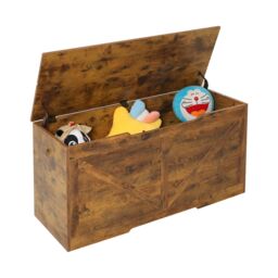 Xample Children's Wooden Toy Box Chest Kids Storage Bench Flip Top Lid & Safety Hinges in Brown - thumbnail 3