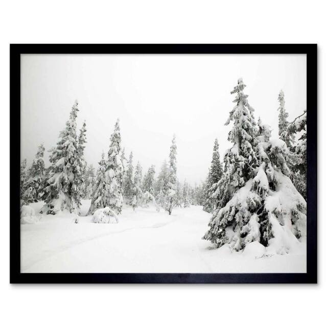 "Artery8 Photography Landscape Winter Scene Snow Forest Trees Framed Art Print in White - Size: W12"" x H16""" - image 1
