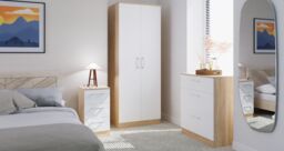 Swift Devon 3 Piece Bedroom Set (Wardrobe, Chest & Bedside) in White Matt & Bardolino Oak - Ready Assembled