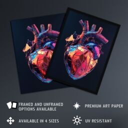 "Artery8 Shiny Anatomical Human Heart Colourful Modern Framed Art Print - Size: W12"" x H16""" - thumbnail 2