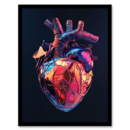 "Artery8 Shiny Anatomical Human Heart Colourful Modern Framed Art Print - Size: W12"" x H16""" - thumbnail 1