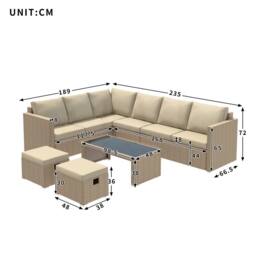 Merax 8 Seater Garden Corner Sofa Set With Coffee Table & 2 Stools in Beige - thumbnail 7